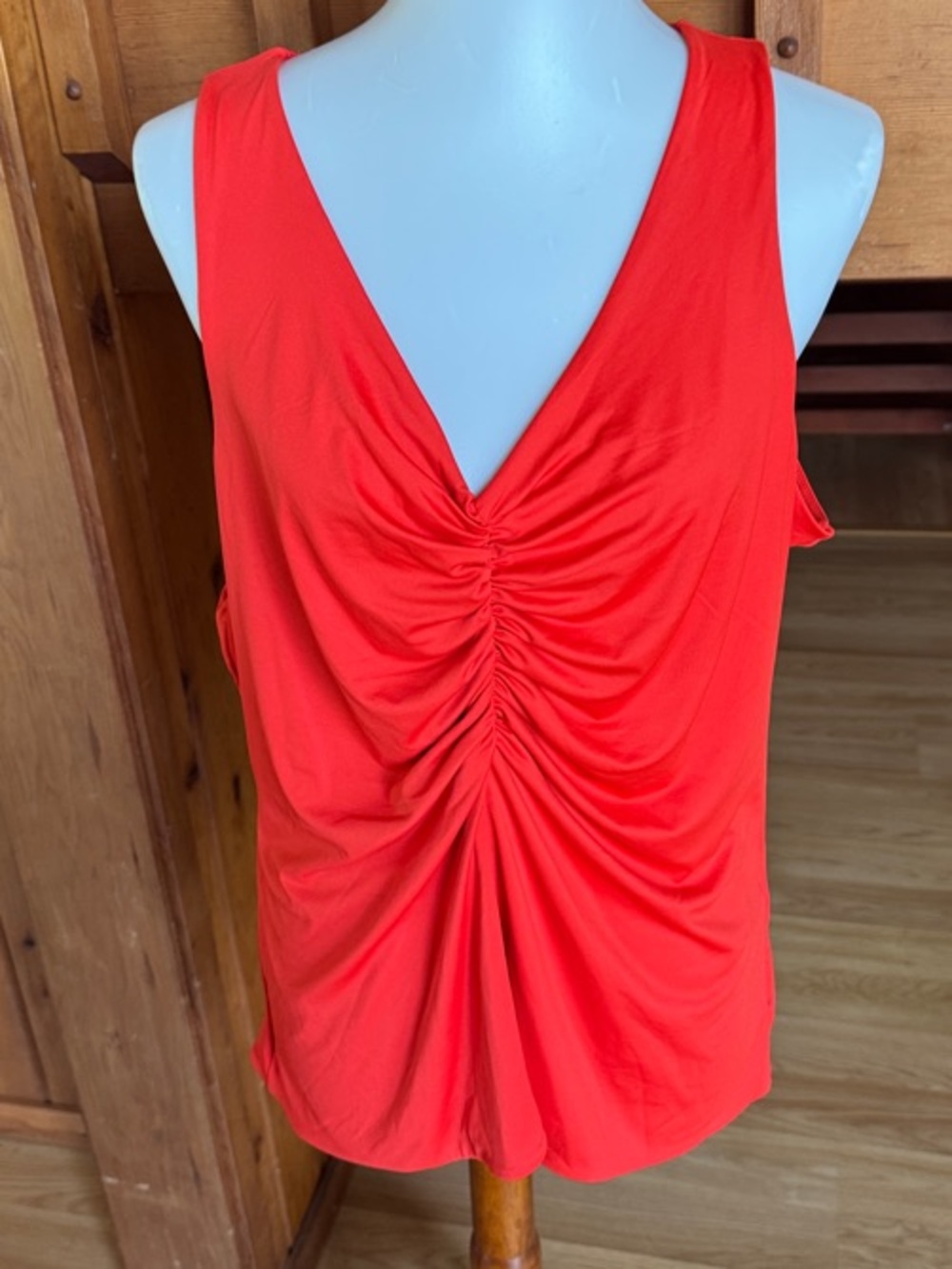 Bar III Bright Red V-Neck Gathered Front Tank